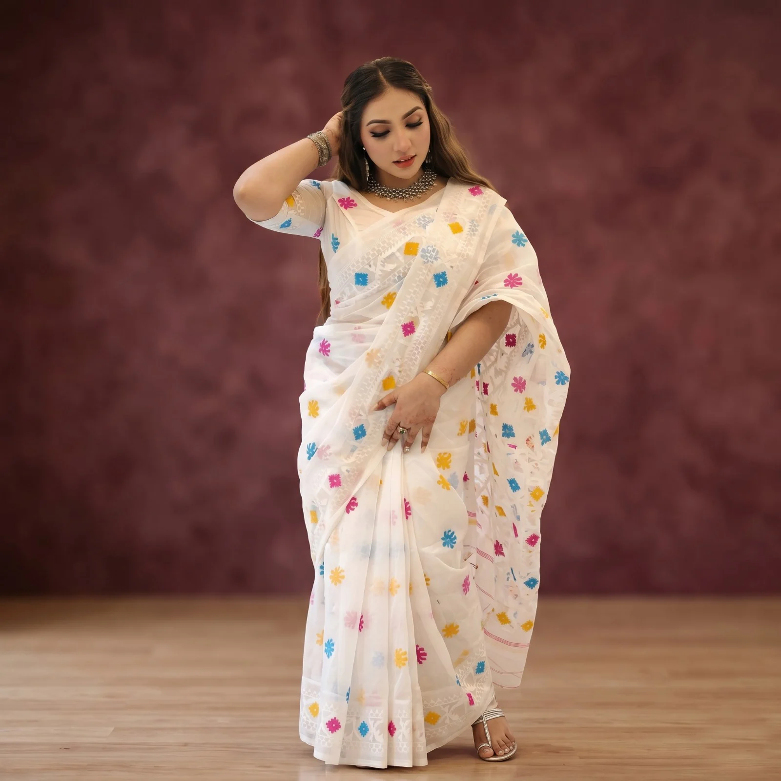 Half Silk Jamdani Print Saree